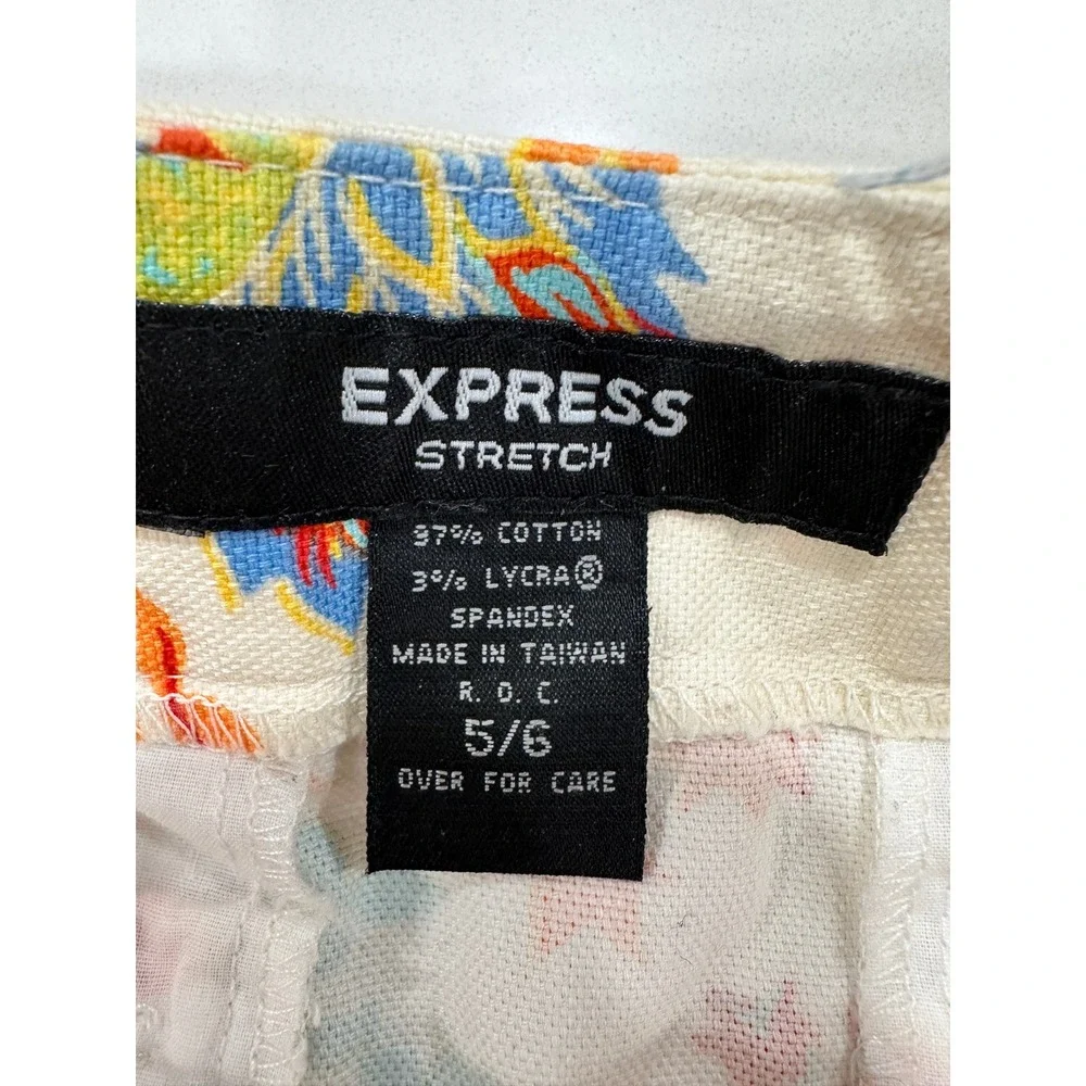 EXPRESS‎ Stretch Floral Print Mini Skirt Women Size 5 6 Cream Orange Blue